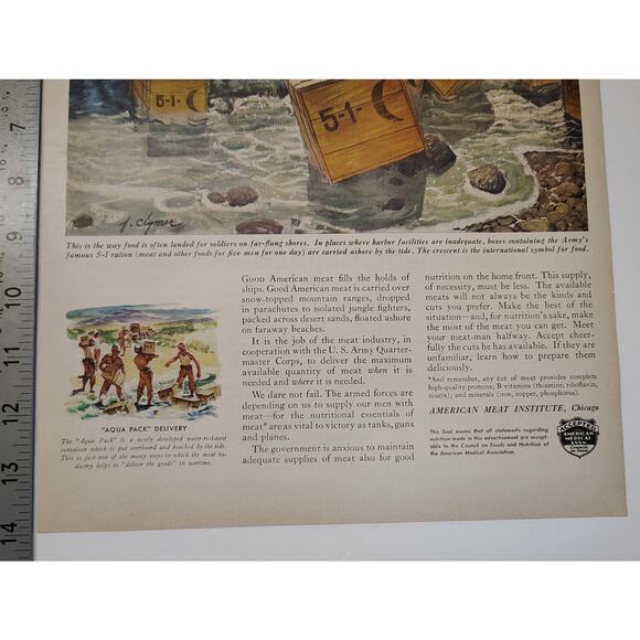 1943 Meat Ashore Print Ad Crates Canned Meat Wartime Food Supply 1940s Ephemera - Picture 6 of 7